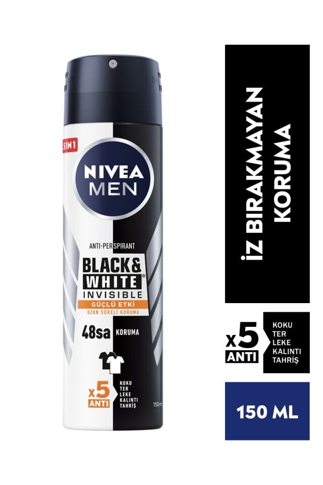 Nivea Men Erkek Sprey Deodorant Black&White Invisible Güçlü Etki 48 Saat Anti-perspirant Koruma 150ml