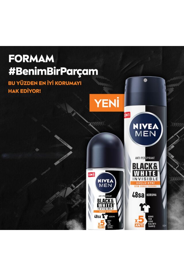 Nivea Men Erkek Sprey Deodorant Black&White Invisible Güçlü Etki 48 Saat Anti-perspirant Koruma 150ml