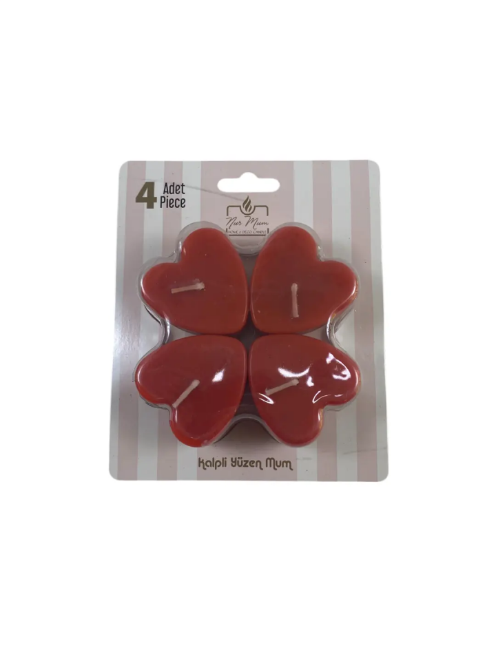 Nur Mum 4'lü Yüzen Kalp Mum