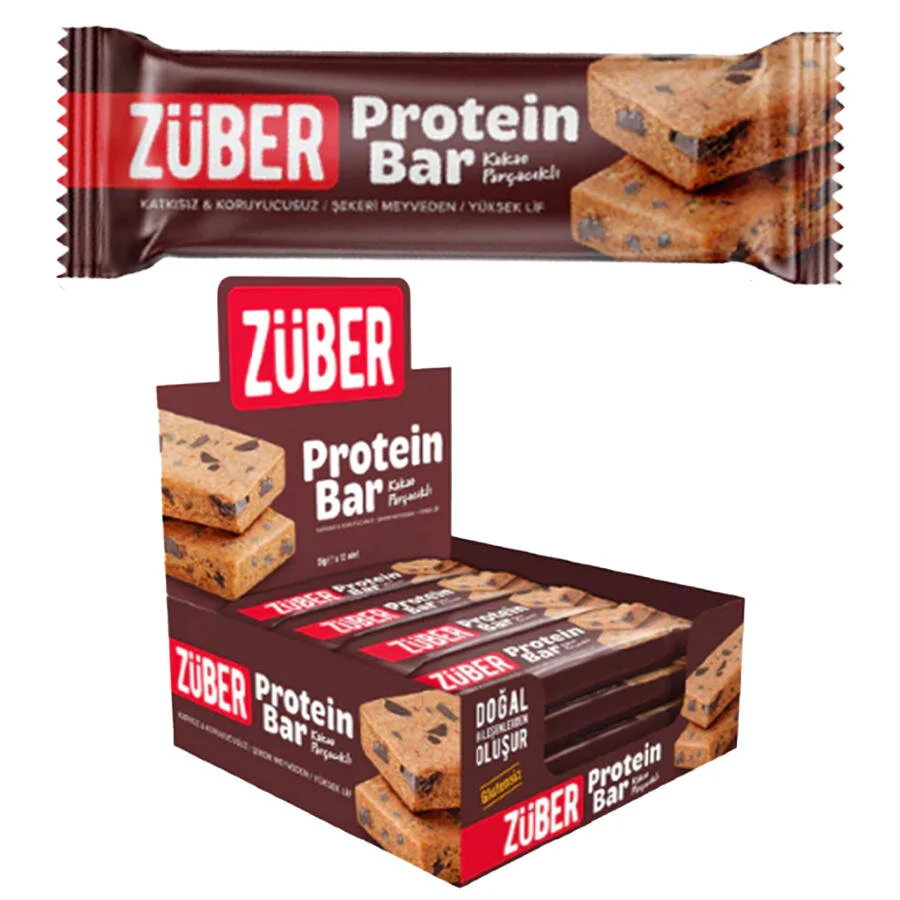 Züber Kakao Parçacıklı Protein Bar 35 g x 12'li