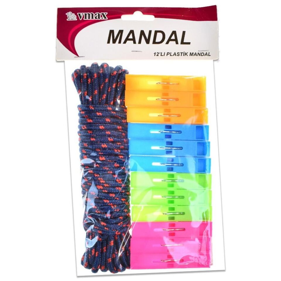Vmax 12'li İpli Plastik Mandal